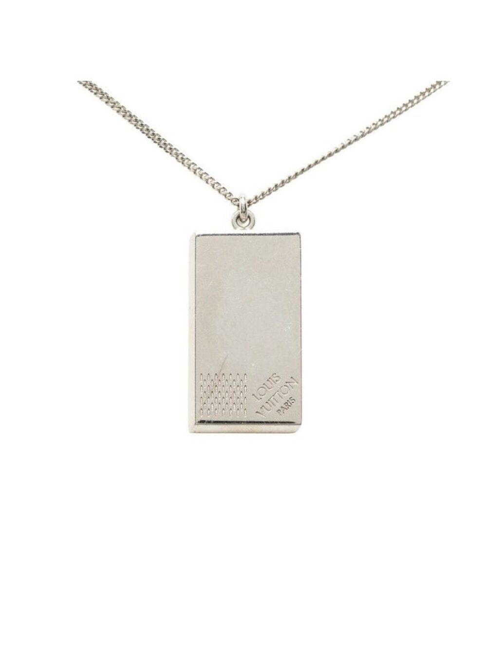 Louis Vuitton Damier Collier Plaque Logo Plate Chain Pendant Silver